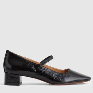 Madewell The Greta Low Heel Mary Jane Pump in crinkled leather - true black